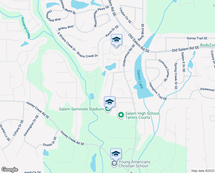 map of restaurants, bars, coffee shops, grocery stores, and more near 1766 Salem Woods Drive Southeast in Conyers