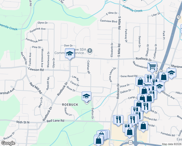 map of restaurants, bars, coffee shops, grocery stores, and more near 645 Calahan Road in Birmingham