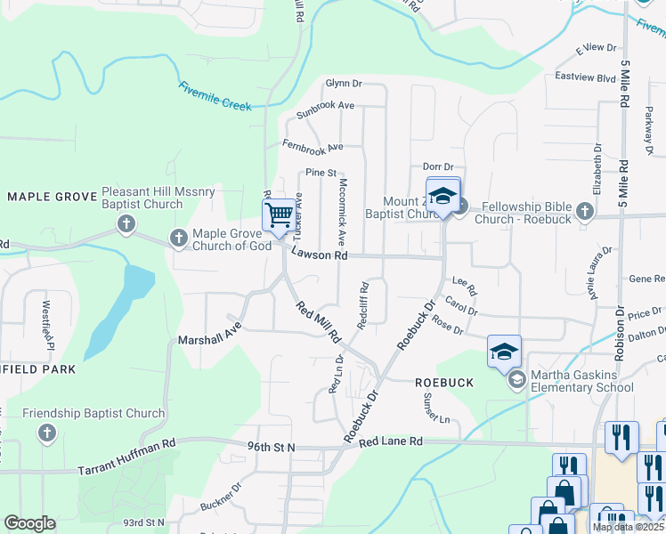 map of restaurants, bars, coffee shops, grocery stores, and more near 120 Lawson Drive in Birmingham