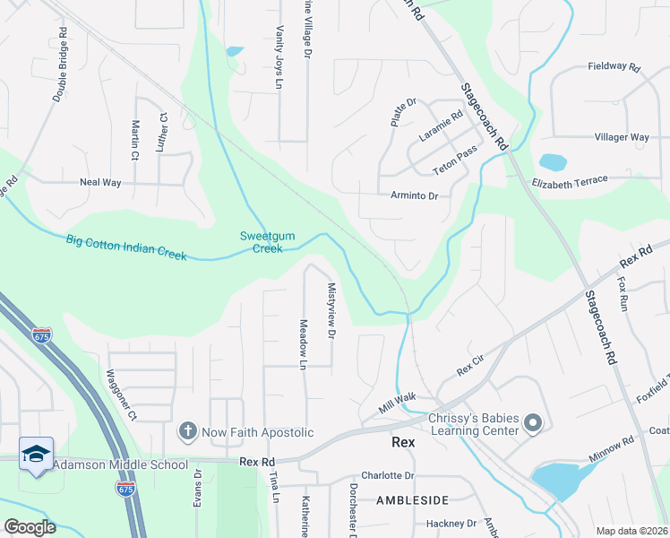 map of restaurants, bars, coffee shops, grocery stores, and more near 5724 Mistyview Drive in Rex