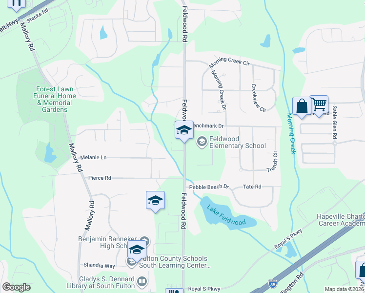 map of restaurants, bars, coffee shops, grocery stores, and more near 5765 Feldwood Road in Atlanta