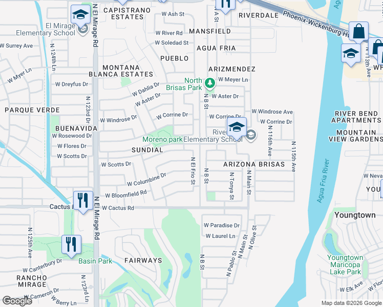 map of restaurants, bars, coffee shops, grocery stores, and more near 11924 West Scotts Drive in El Mirage