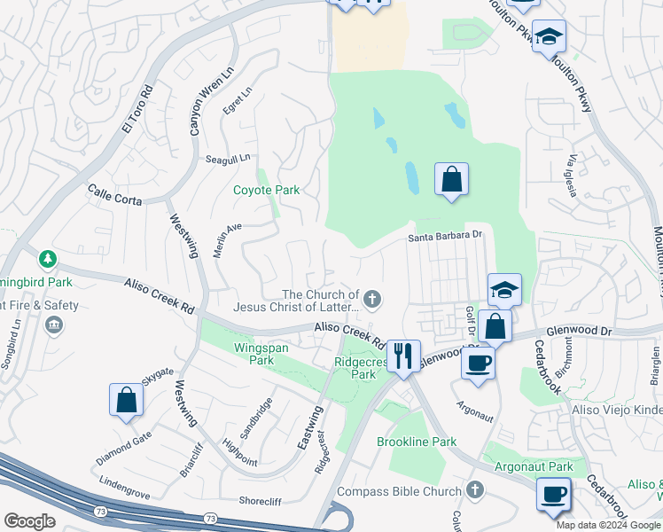 map of restaurants, bars, coffee shops, grocery stores, and more near 68 Verdin Lane in Aliso Viejo