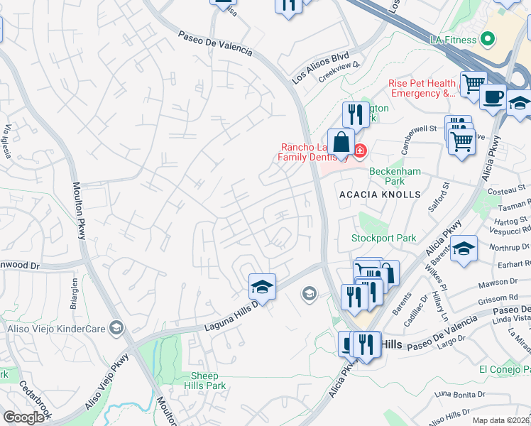 map of restaurants, bars, coffee shops, grocery stores, and more near 677 Via Alhambra in Laguna Woods
