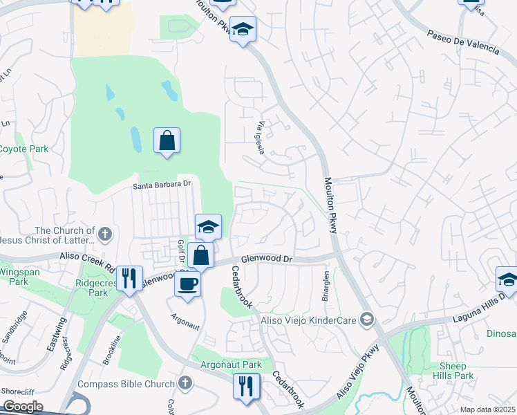 map of restaurants, bars, coffee shops, grocery stores, and more near 95 Via Athena in Aliso Viejo
