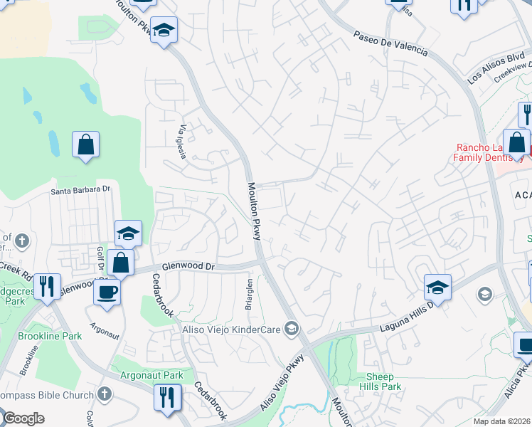map of restaurants, bars, coffee shops, grocery stores, and more near 754 Avenida Majorca in Laguna Woods