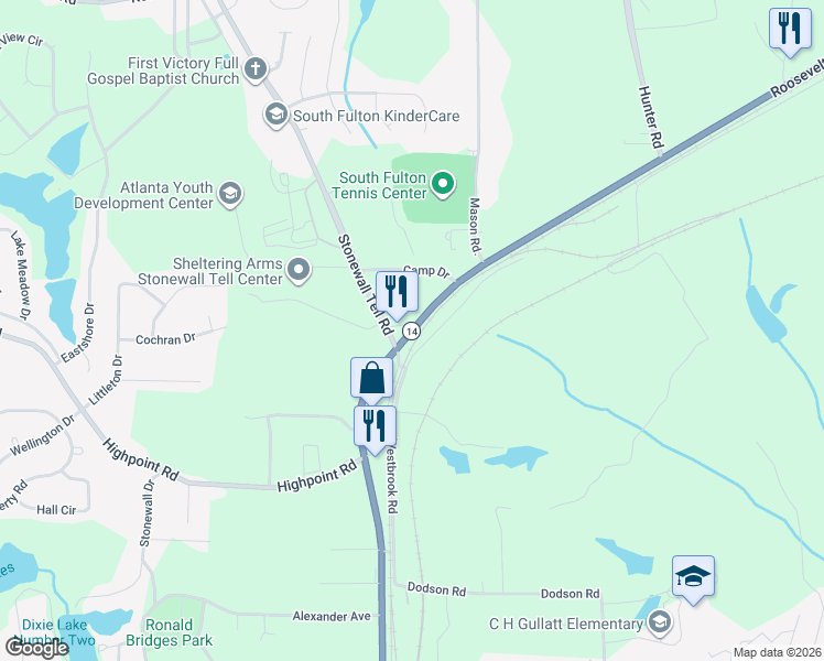map of restaurants, bars, coffee shops, grocery stores, and more near 5259 Roosevelt Highway in Atlanta