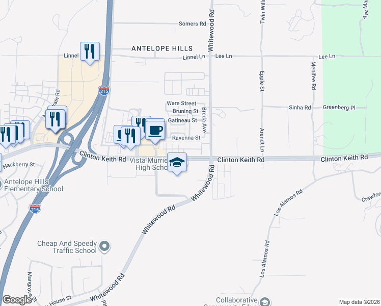 map of restaurants, bars, coffee shops, grocery stores, and more near 28381 Socorro Street in Murrieta