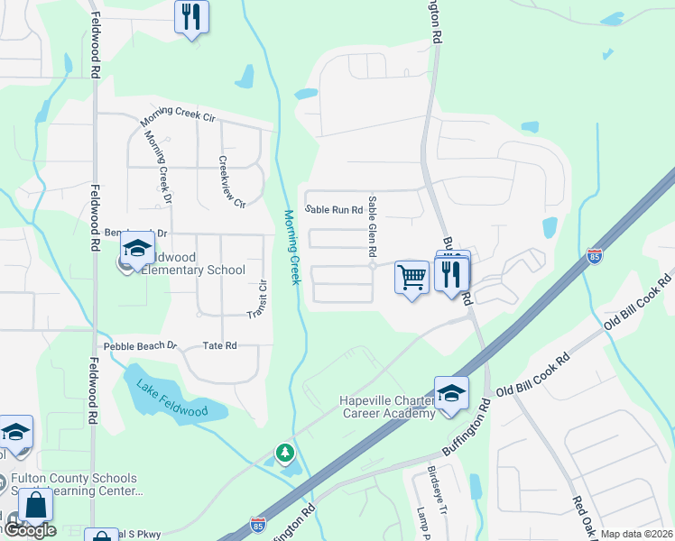 map of restaurants, bars, coffee shops, grocery stores, and more near 3424 Sable Chase Lane in Atlanta