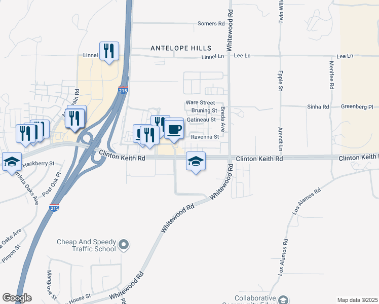map of restaurants, bars, coffee shops, grocery stores, and more near 28285 Socorro Street in Murrieta