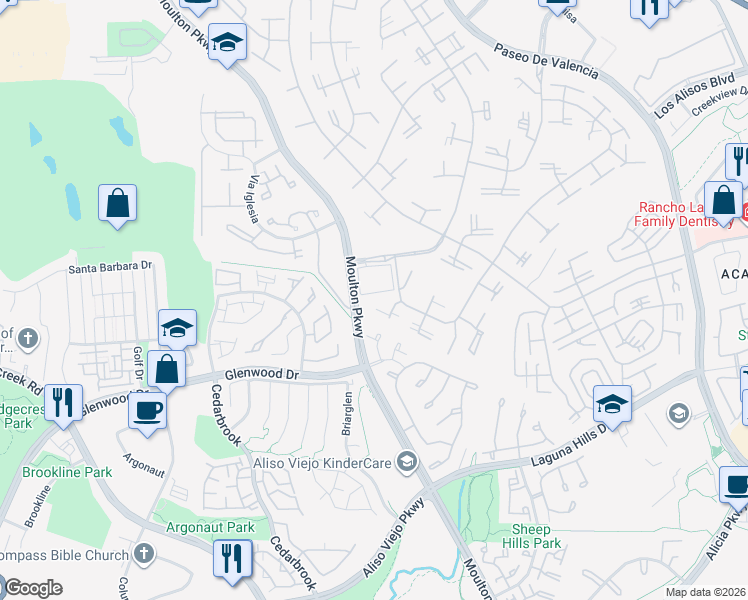 map of restaurants, bars, coffee shops, grocery stores, and more near 754 Avenida Majorca in Laguna Woods