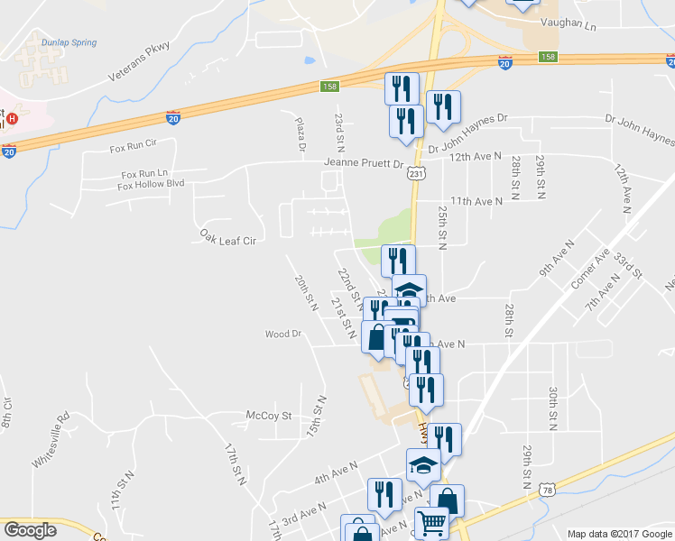 map of restaurants, bars, coffee shops, grocery stores, and more near 923 23rd Street North in Pell City