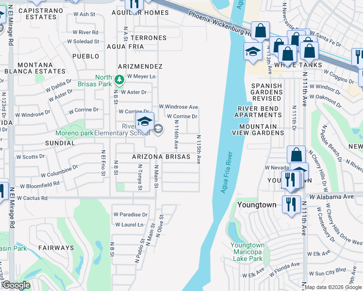 map of restaurants, bars, coffee shops, grocery stores, and more near 11534 West Scotts Drive in El Mirage