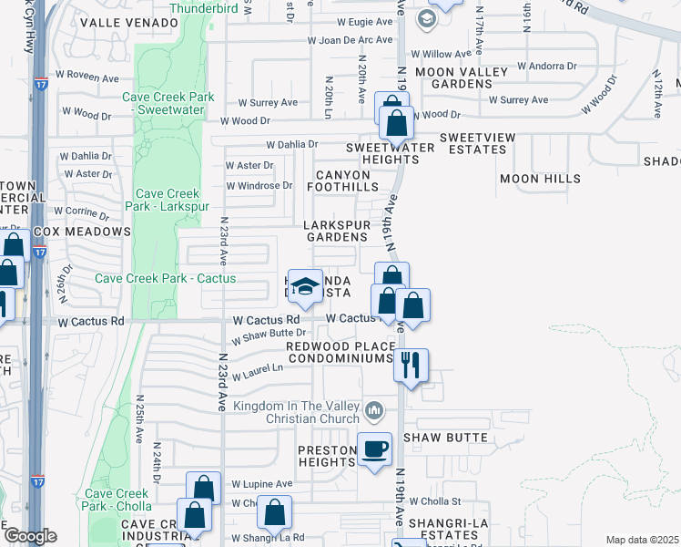 map of restaurants, bars, coffee shops, grocery stores, and more near 2023 West Bloomfield Road in Phoenix