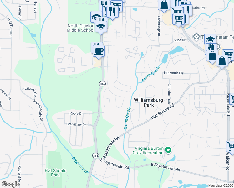 map of restaurants, bars, coffee shops, grocery stores, and more near 5761 Savannah River Road in Atlanta