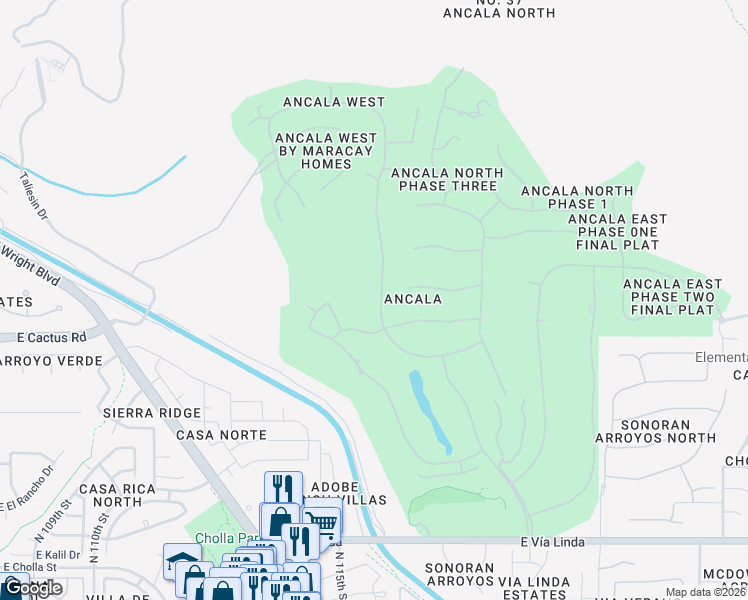 map of restaurants, bars, coffee shops, grocery stores, and more near 12391 North 116th Street in Scottsdale