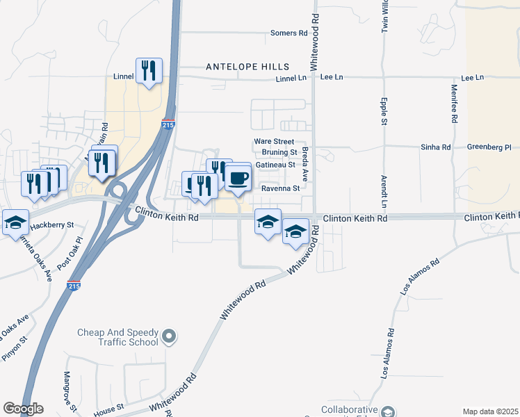 map of restaurants, bars, coffee shops, grocery stores, and more near 28269 Socorro Street in Murrieta