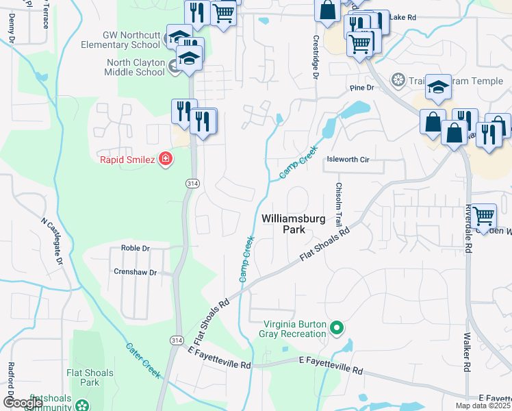 map of restaurants, bars, coffee shops, grocery stores, and more near 5809 Savannah River Road in Atlanta