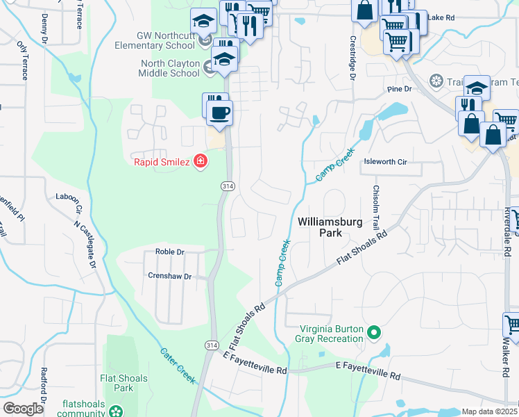 map of restaurants, bars, coffee shops, grocery stores, and more near 5768 Grande River Road in Atlanta
