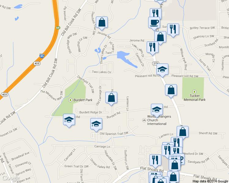 map of restaurants, bars, coffee shops, grocery stores, and more near 5680 Hampton Court in College Park