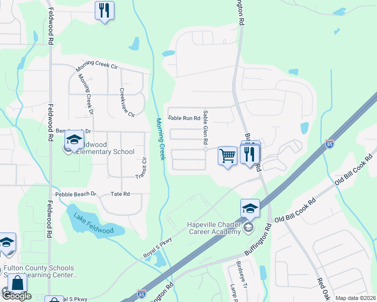 map of restaurants, bars, coffee shops, grocery stores, and more near 3424 Sable Chase Lane in Atlanta