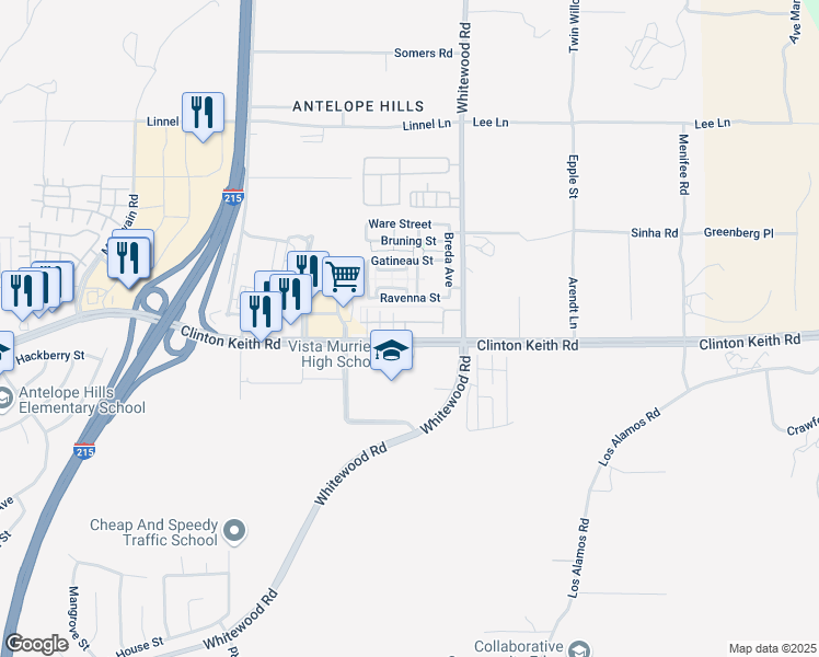 map of restaurants, bars, coffee shops, grocery stores, and more near 45 Regatta Avenue in Murrieta