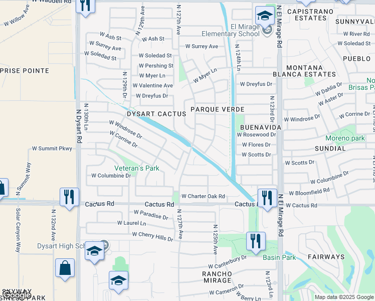 map of restaurants, bars, coffee shops, grocery stores, and more near 12704 West Flores Drive in El Mirage