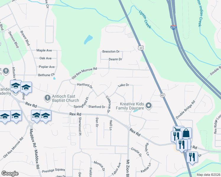 map of restaurants, bars, coffee shops, grocery stores, and more near 5732 Twain Drive in Ellenwood