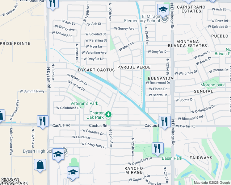 map of restaurants, bars, coffee shops, grocery stores, and more near 12622 West Scotts Drive in El Mirage