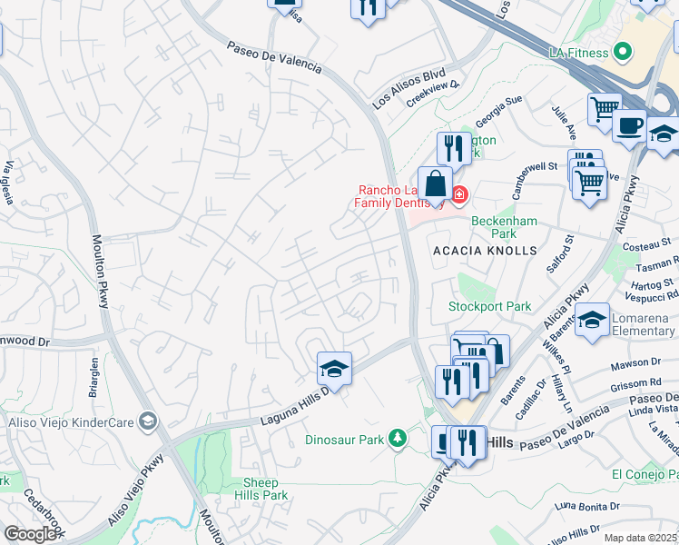 map of restaurants, bars, coffee shops, grocery stores, and more near 677 Via Alhambra in Laguna Woods