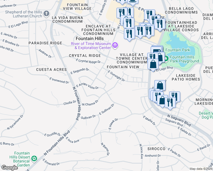 map of restaurants, bars, coffee shops, grocery stores, and more near 12219 Lost Arrow Drive in Fountain Hills