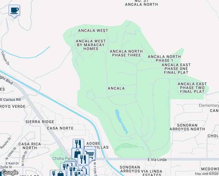 map of restaurants, bars, coffee shops, grocery stores, and more near 12391 North 116th Street in Scottsdale