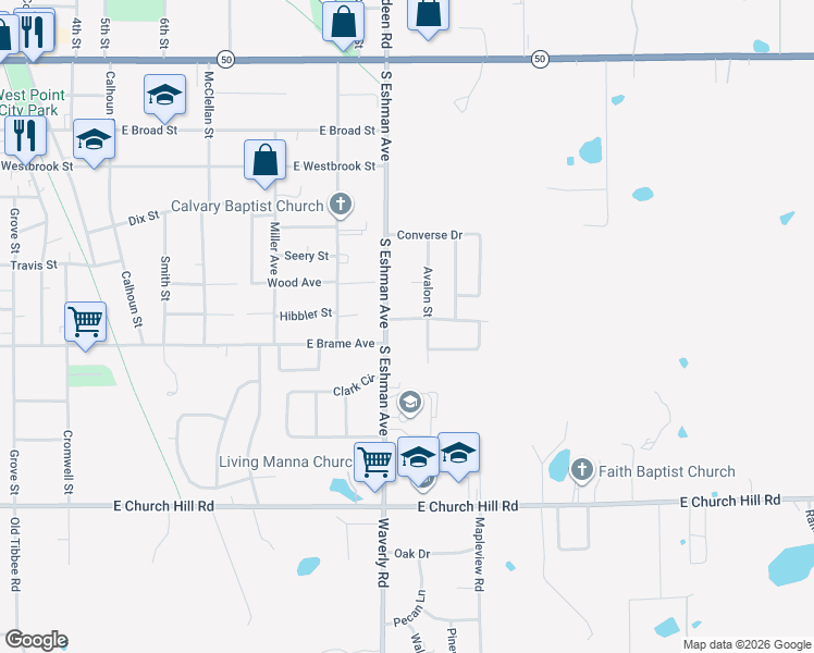 map of restaurants, bars, coffee shops, grocery stores, and more near 1200-1298 Torbert Drive in West Point