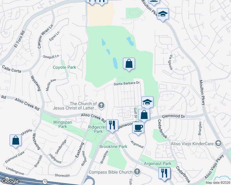map of restaurants, bars, coffee shops, grocery stores, and more near 20 Anacapa Lane in Aliso Viejo