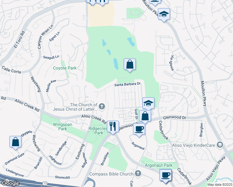 map of restaurants, bars, coffee shops, grocery stores, and more near 20 Anacapa Lane in Aliso Viejo