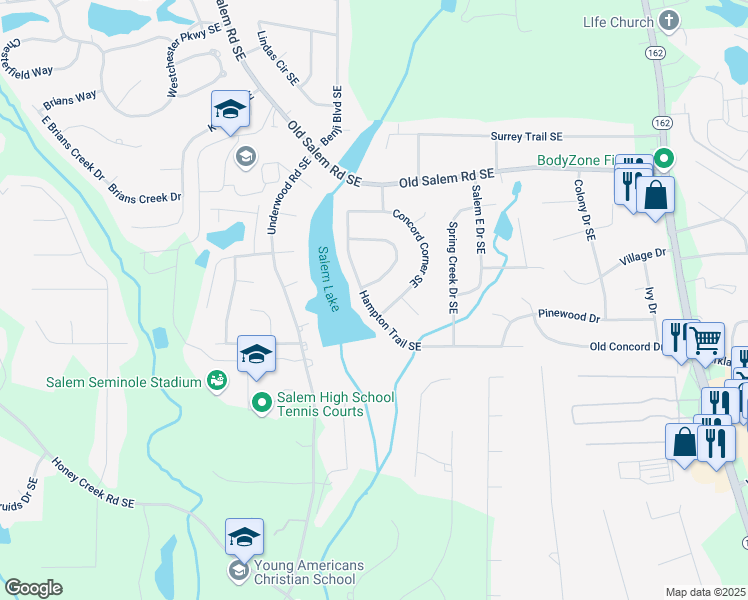 map of restaurants, bars, coffee shops, grocery stores, and more near 2130 Hampton Trail Southeast in Conyers
