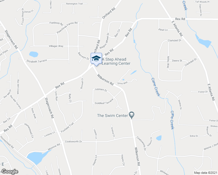 map of restaurants, bars, coffee shops, grocery stores, and more near 5687 Jubilant Drive in Rex