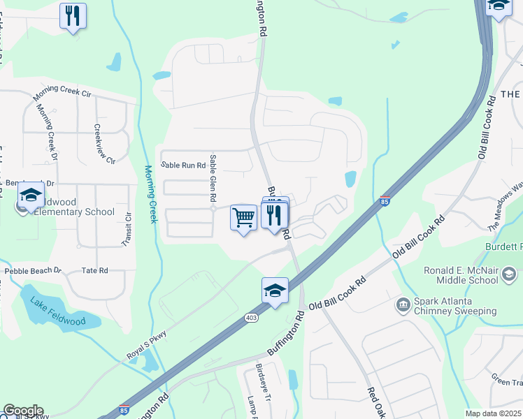map of restaurants, bars, coffee shops, grocery stores, and more near 3362 Sable Chase Lane in Atlanta