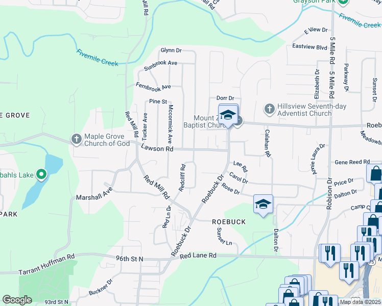 map of restaurants, bars, coffee shops, grocery stores, and more near 9880 Redcliff Rd in Birmingham