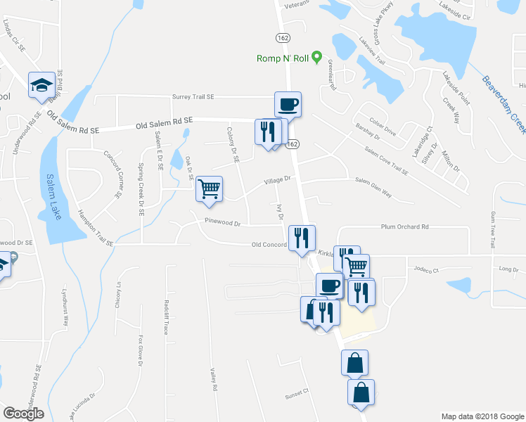 map of restaurants, bars, coffee shops, grocery stores, and more near 25 Ivy Circle in Covington