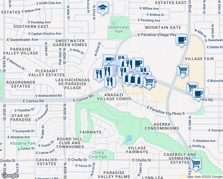 map of restaurants, bars, coffee shops, grocery stores, and more near 4516 East Lupine Avenue in Phoenix