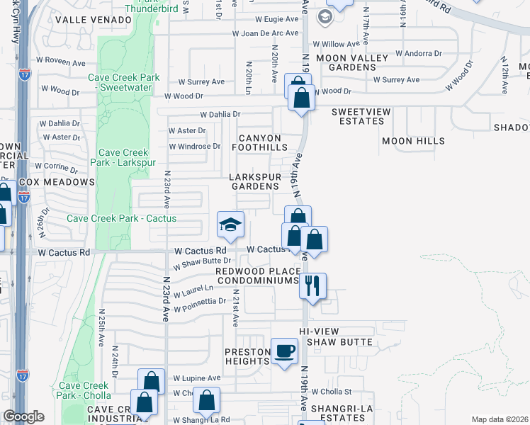 map of restaurants, bars, coffee shops, grocery stores, and more near 2023 West Bloomfield Road in Phoenix