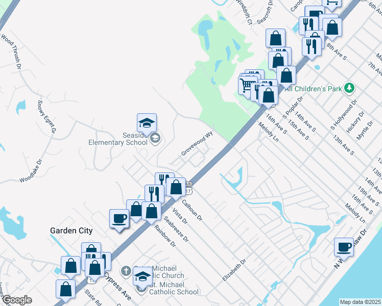map of restaurants, bars, coffee shops, grocery stores, and more near 1967 U.S. 17 Business in Murrells Inlet
