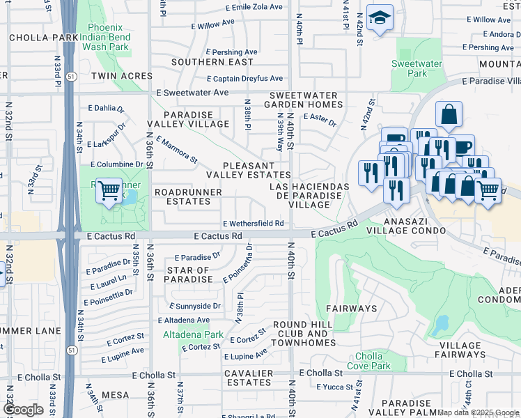 map of restaurants, bars, coffee shops, grocery stores, and more near 12232 North 39th Place in Phoenix
