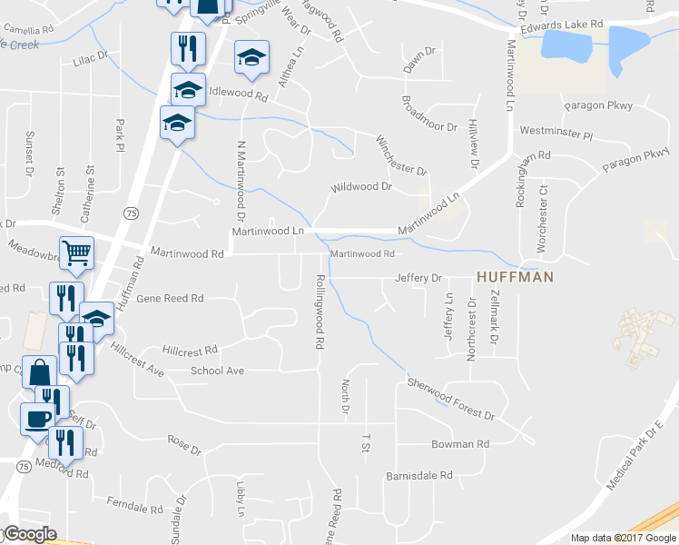 map of restaurants, bars, coffee shops, grocery stores, and more near 1008 Jeffery Drive in Birmingham