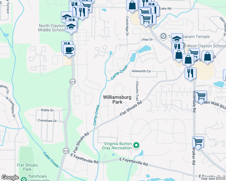 map of restaurants, bars, coffee shops, grocery stores, and more near 5730 Broadleaf Way in Atlanta