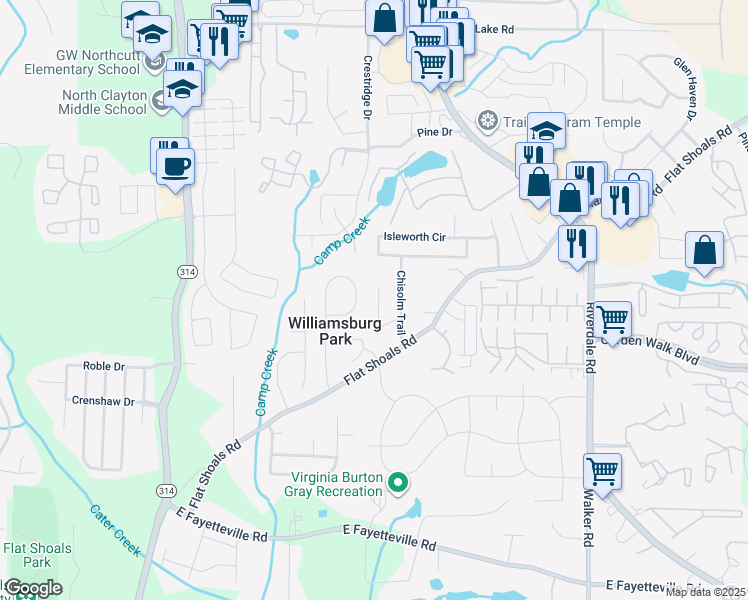 map of restaurants, bars, coffee shops, grocery stores, and more near 5745 Antelope Trail in Atlanta