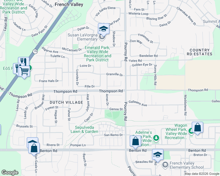 map of restaurants, bars, coffee shops, grocery stores, and more near 31867 Crecy Drive in Winchester