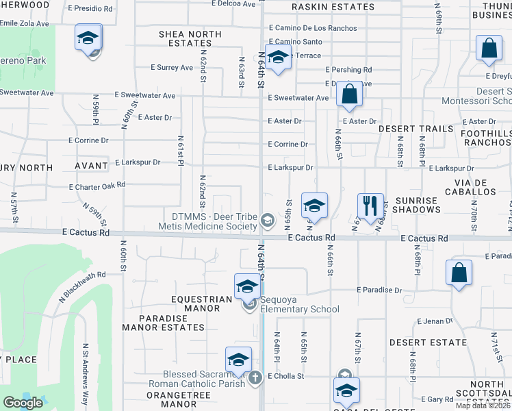 map of restaurants, bars, coffee shops, grocery stores, and more near 12240 North 64th Street in Scottsdale