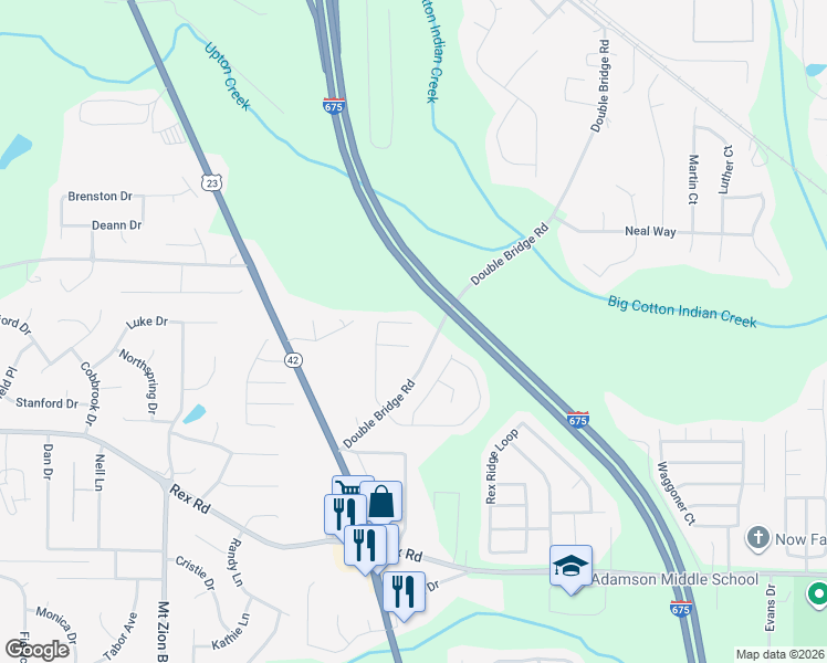 map of restaurants, bars, coffee shops, grocery stores, and more near 5670 Star Flower Drive in Ellenwood